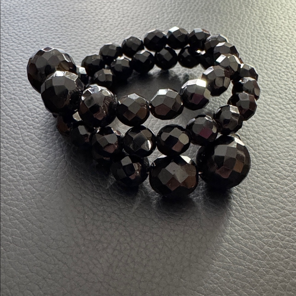 Vintage Black Crystal Faceted Jeweled Coil Bracelet